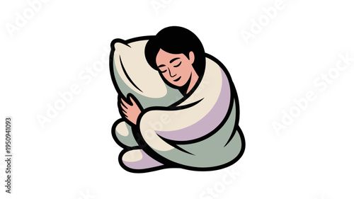 A woman peacefully embracing a pillow in slumber.
