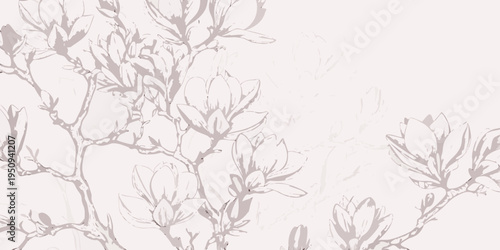 Delicate magnolia branches with blossoms in soft pink monochrome