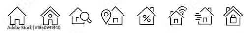 Home House, Smart Home, Search Property, House Location Pin, Discount Mortgage, Wifi Home, Fast Delivery House, Secure Home Lock, Real Estate, Icon