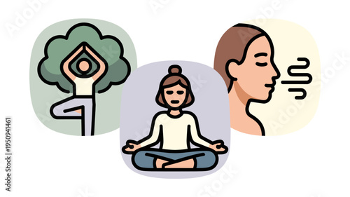 Wellness illustrations depicting meditation and mindfulness.