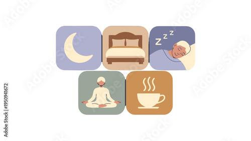   A collection of icons representing sleep, rest, and relaxation.