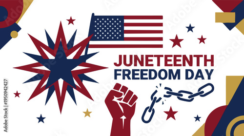 Juneteenth Freedom Day concept with broken chain and raised fist
