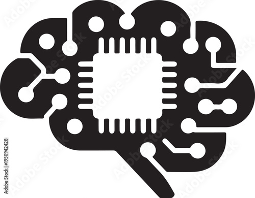 Artificial intelligence brain with an integrated microchip symbolizing advanced technological thinking and processing