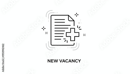 New Vacancy Icon: Document with Plus Sign, Job Opening Concept
