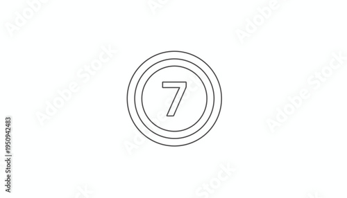 Number 7 in Circle Icon, Symbol, Graphic Design, Minimalist, Outline