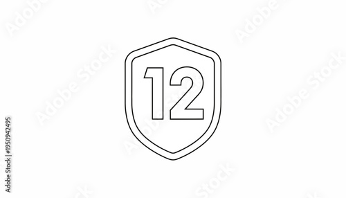 Number 12 Shield Icon, Vintage Badge, Retro Emblem, Award Symbol, Graphic Element