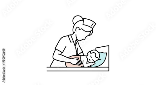 Nurse Cares for Newborn Baby on Changing Table, Medical Care and Infancy Concept