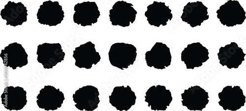 A series of black oval shapes arranged in rows on a white background