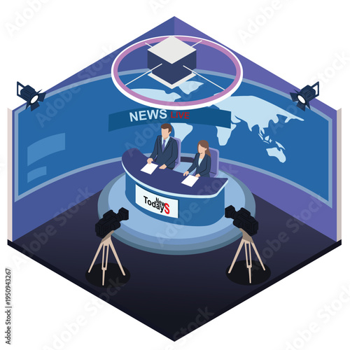 Isometric of a News Studio Vector Illustration