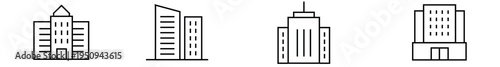 Office building icons, corporate headquarters, city skyscraper, government building, company workplace, urban architecture, business property symbols.