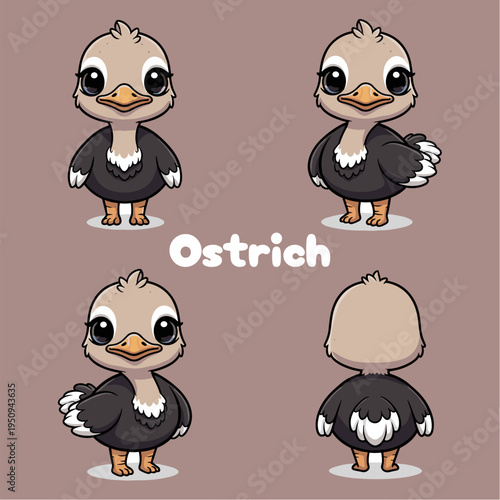 Cute ostrich mascot four white chocolate images