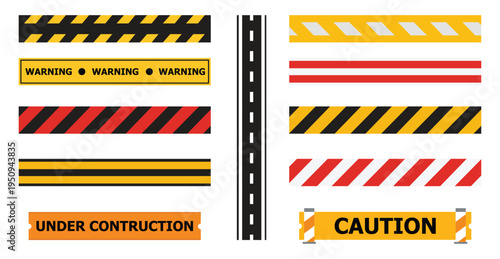 Warning caution sign tape. Hazard Warning Graphics Set. Caution and Danger Stripe tape. vector illustration 