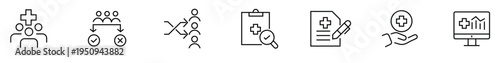 Medical team icon, Doctor icon, Healthcare icon, Medical report icon, Health check icon, Hospital icon, Medical data icon, Patient icon, Care icon, Set