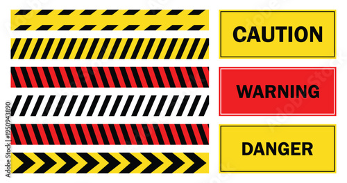 Warning caution sign tape. Hazard Warning Graphics Set. Caution and Danger Stripe tape. vector illustration 