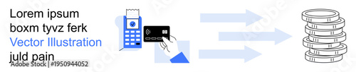 Digital banking, financial transactions, cashless payments, data transfer, fintech, credit systems. Payment terminal, credit card data flow and money stack. Digital banking and financial