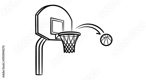 Basketball Hoop and Ball Sketch, Sports Action, Game Play, Score Attempt