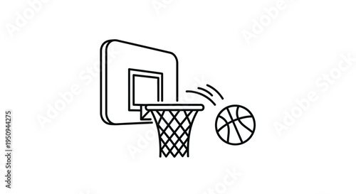 Basketball Hoop and Ball Icon, Sport Game, Simple Line Art, Vector Illustration