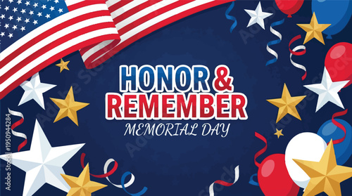 Honor and remember Memorial Day background with balloons