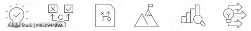Idea icon, Light bulb icon, Choice icon, Strategy icon, Achievement icon, Analysis icon, Solution icon, Success icon, Vision icon, Innovation icon, Set