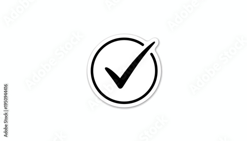 Black Check Mark in Circle Icon, Simple Graphic Symbol for Success, Approval, Done, Task Completed