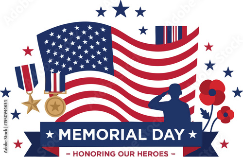 Memorial Day honoring heroes with American flag and soldier