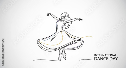 Whirling dancer celebrates international dance day with elegant movement and joyful expression