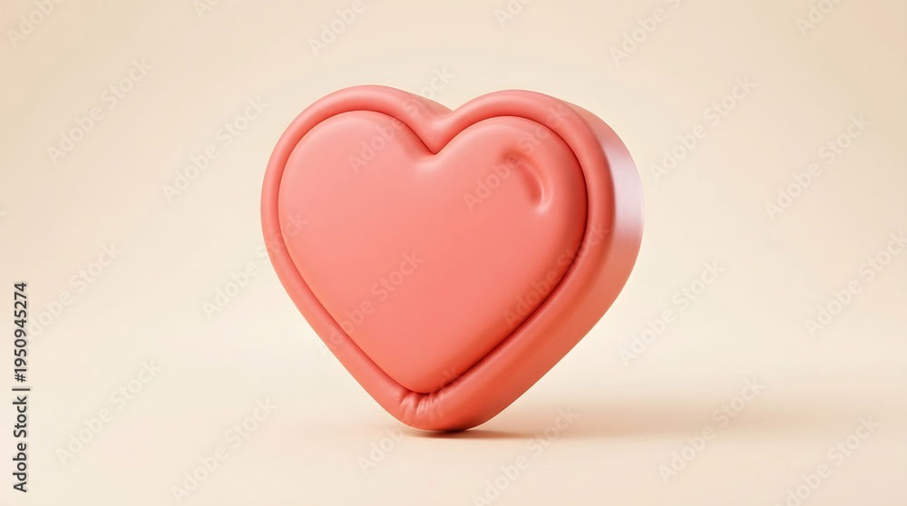 Fototapeta premium A pink heart shaped claymorphism button showing a claymorphism like button soft for social media engagement in soft 3d style for app interfaces and user interaction in digital platforms