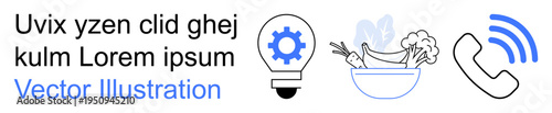 Digital innovation, healthy lifestyle, food choices, connectivity, communication, visual concepts. Gear in lightbulb, bowl of vegetables phone with signal icon. Digital innovation and healthy