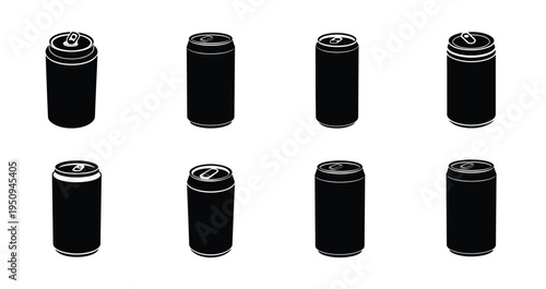 Aluminum soda can and beverage tin silhouette icon featuring soft drink energy juice, metal container more vector illustration or editable stroke.