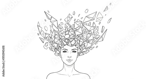 Abstract Woman Portrait with Exploding Geometric Hair
