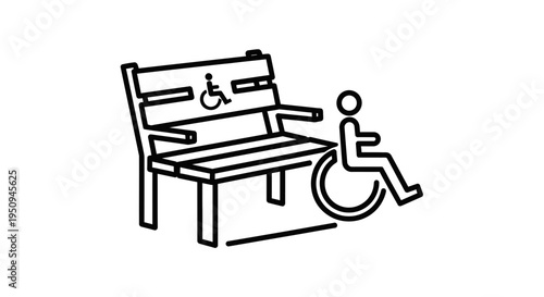 Accessible Bench Icon with Wheelchair Symbol for Disabled Access