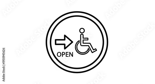 Accessible Entrance Sign: Wheelchair Symbol, Arrow, and 'Open' Text