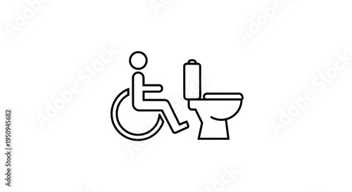 Accessible Toilet Icon: Person in Wheelchair Next to Toilet, Universal Design Symbol