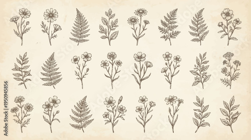 Vintage floral illustrations of various plants.