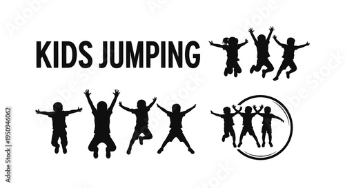 Kids Jumping Silhouettes Black and White Vector Illustration