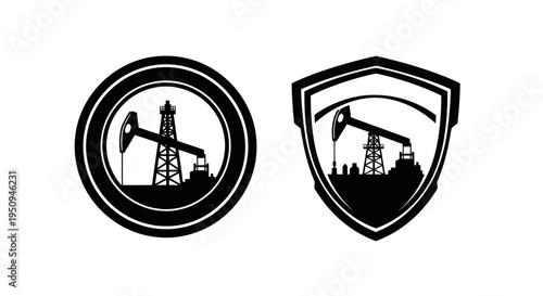 Black  White Oil Pumpjack Icons - Industry  Technology Symbols