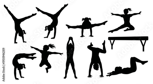 Gymnastics Silhouettes: Dynamic Poses of Athletes in Black and White