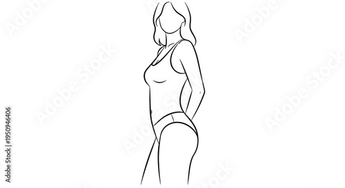 Woman's Body Outline Drawing, Minimalist Line Art, Female Figure Silhouette, Fashion Sketch