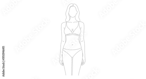 Woman's Body Outline, Fashion Illustration, Underwear Model, Minimalist Line Art