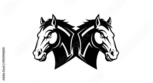 Black and White Horse Heads Vector Art, Sports Mascot Logo Design