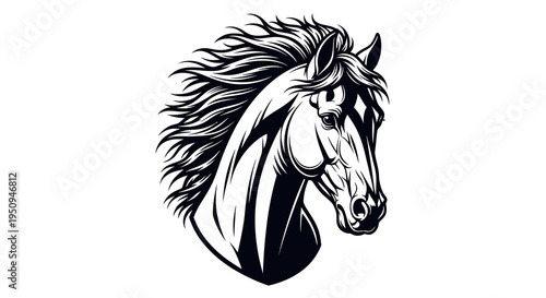 Black and White Horse Head Vector Art, Majestic Equine Design