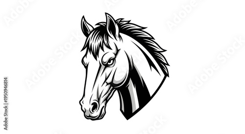Horse Head Logo Black and White Line Art Mascot Vector