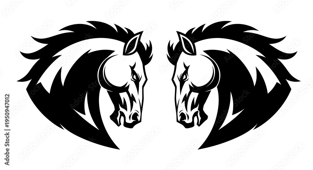 Obraz premium Black White Horse Head Vector Logo - Equestrian Mascot Art