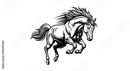 Powerful Black and White Horse Vector Art for Equestrian and Racing Themes