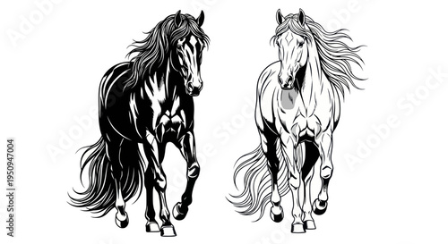 Black and White Horse Line Art Vector - Equestrian Animal Illustration