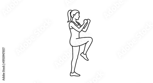 Woman doing high knee exercise, fitness, workout, healthy lifestyle, active woman, isolated on white background