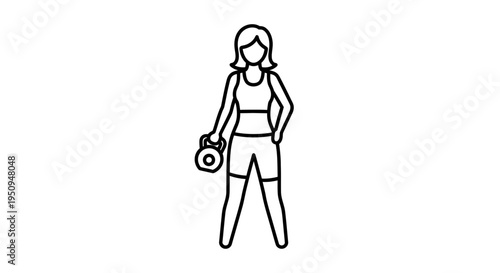 Woman holding kettlebell, fitness icon, workout, exercise, healthy lifestyle, gym, strength training