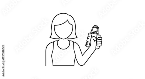Woman holding hand grip strengthener, fitness and exercise concept
