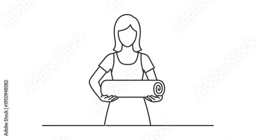 Woman holding rolled yoga mat, preparing for exercise or relaxation