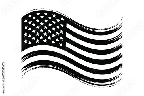 Black and white of american flag waving in wind stars and stripes